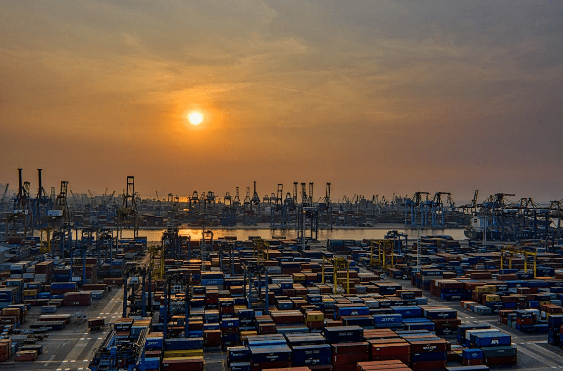 Sunset over shipping containers